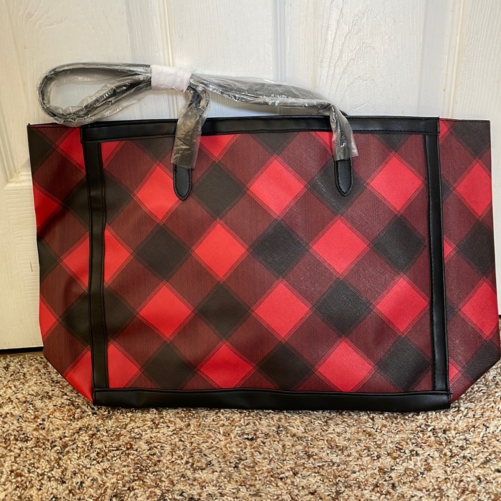 Buffalo plaid tote bag